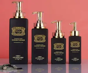 Leere Shampoo Lotion Kosmetik 250ml 300ml 500ml weißes Quadrat PET nachfüllbarer Kunststoffsp ender mit Silber Gold Ring pumpe