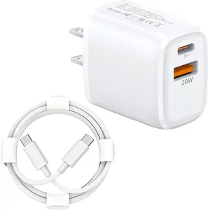Wall Charger PD Adapter 20W Dual Port USB-C USB-A QCPD 3.0