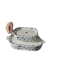 Plat de cuisson rectangulaire en céramique de luxe léger, bleu rose français, pour riz cuit, avec couvercle, idéal pour le stockage et les fruits