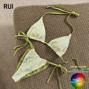 RUIQUIWN Vente en gros Ensemble bikini 2 pièces sexy pour femme, taille haute, imprimé estival, dos nu, string, séchage rapide, maillot de bain écologique - Product Image 1