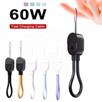 Câble USB-C vers USB-C de charge rapide PD 60W de 16 cm avec cordon porte-clés pour iPhone 15 16 Android et banque d'alimentation – Câble de données USB Type-C