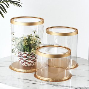 Round Transparent Translucent Cake Box Custom Wedding Packing Paper Birthday Luxury Round Transparent Translucent PET Customizable Tall Clear Plastic Cake Box Round