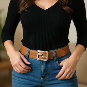 Cintura Angelina in Pelle PU 4cm X 110cm con Fibbia Quadrata, Cintura Casual alla Moda per Donna - Product Image 2