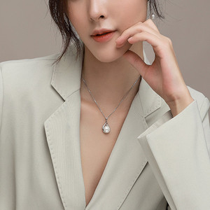 Collier et boucles d'oreilles en argent sterling S925 avec grande perle d'eau douce naturelle, joli collier pour maman - Product Image 6