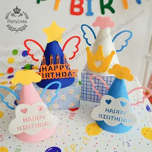 Alles Gute zum Geburtstag Mädchen Junge Baby Filz Hut Dekoration für Kinder Erwachsene Haustier Kappen DIY handgemachte süße Party liefert konische Hüte