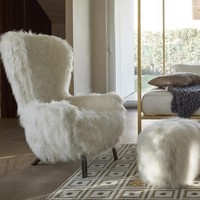 Fauteuil d'appoint en bouclé moelleux de luxe italien, fauteuil lounge individuel moderne et créatif en peluche pour salon et balcon