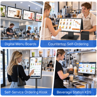 Kiosque interactif à écran tactile NFC Android, signalisation numérique, 10 points de contact, montage VESA, PoE pour service de commande en restaurant