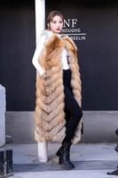Gilet en fourrure de renard rouge naturel pour femmes, long, motif chevron, fourrure de renard véritable, gilet de luxe extra long en fourrure authentique pour femmes