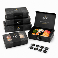 Boîtes d'emballage pour sushis de restauration rapide personnalisées XJY avec laminage mat et revêtement UV, autocollants de scellement durables pour emporter