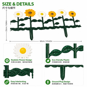 <span class=keywords><strong>Recinzione</strong></span> per Giardino con Fiori Artificiali, Resistente ai Raggi UV e alle Intemperie, in Plastica Ecologica, Facile da Assemblare, Stile Giardino, per Orto - Product Image 4
