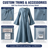 Robe midi ample personnalisée pour femme, col à nouer, manches évasées, poches plaquées, grandes tailles, usine de vêtements OEM ODM