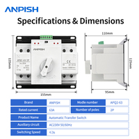 Commutateur de transfert automatique (ATS) de type CB 2P 63A 100A 125A AC220V 230V, commutateur de commutation automatique double alimentation pour générateur solaire de secours