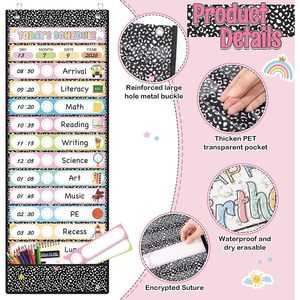Daily Schedule Pocket Chart 31 Reusable Cards 14 Pockets Time Management Classroom <b>Decor</b> Back To School Plastic Board - Product Image 3