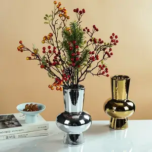 Florero de oro y plata galvanizado de lujo, decoración Para el hogar, sala de estar, Floreros Para Bodas