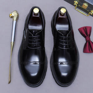 Chaussures en cuir de luxe pour hommes - Chaussures anglaises gaufrées en cuir véritable, style Derby rétro à lacets, en cuir brillant pour hommes - Product Image 5