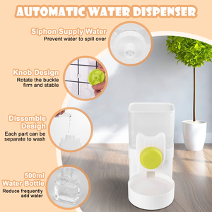 Battery/Charge Powered Automatic Plastic Dog Water Dispenser Feeder Hanging <b>Cage</b> for <b>Cats</b> Small Animals Indoor Use - Product Image 6