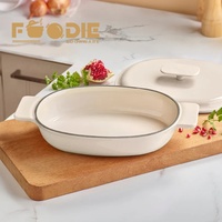 Cocotte en fonte carrée peu profonde, design classique, blanc crème, émaillée, anti-rouille, de type Dutch Oven, de la gamme Factory Outlet