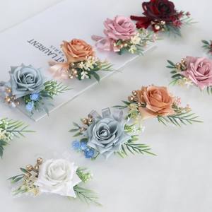 Heißer Verkauf Prom künstliche Blume Handgelenk Corsage Armbänder, Bouton niere für Männer Hochzeit Blumen Zubehör Prom Anzug Dekorationen - Product Image 3