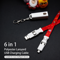 Cordon de charge USB-C Micro 8 broches PD 60W à sublimation personnalisée 6-en-1, avec logo, charge rapide, pour badge d'identification, cadeau pour salon professionnel - Vente chaude