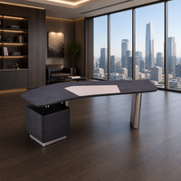 Bureau de direction moderne de luxe en placage de chêne blanc naturel, cuir microfibre, base gris titane
