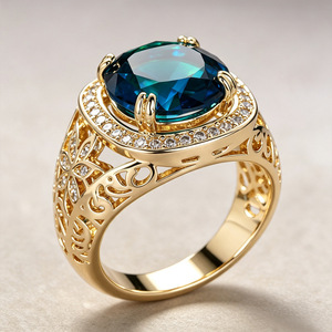 Blue Hollow Pattern Design Ring Classic Finger Ring for Women - Product Image 5