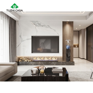 Table de meuble console tv de luxe en <span class=keywords><strong>marbre</strong></span> bois avec foyer électrique - Product Image 1
