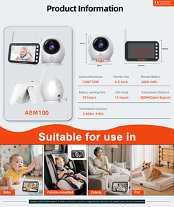 Moniteurs pour bébés Anicebb, vision nocturne sans fil, résolution 720P, détection de mouvement, surveillance musicale, compagnie au chevet du lit - Product Image 4