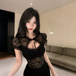 Sweet White Lace Dress Tight Waist Tie Neck Party Casual Dress - Product Image 2