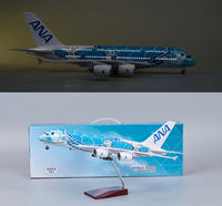 Modèle d'avion en résine ANA Airbus A380 Tortue bleue Honu avec train d'atterrissage et base en bois, avion de ligne simulé, décoration d'intérieur, cadeau d'entreprise