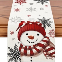 ChamXue Chemin de table de Noël Nouveauté Tapis de table Bonhomme de neige Motif écossais Buffalo et floral en perles Matière lin Lavable