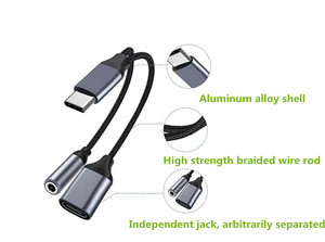 OTP защищенный <span class=keywords><strong>2</strong></span>-в-1 адаптер аудио преобразователь оптом TYPE-C 3,5 мм для мобильных телефонов 5 В <span class=keywords><strong>2</strong></span> А выход Новый - Product Image 3