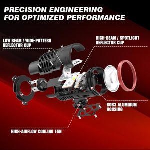 Lanseko siêu sáng 12000lm 55W Mini T05 H4 LED ống kính máy chiếu HI/lo chùm với quạt làm mát cho ống kính máy chiếu xe hơi - Product Image 3