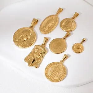Perhiasan ornamen Yesus Kristus modis religius perhiasan liontin baja tahan karat berlapis emas santo Benedict perhiasan