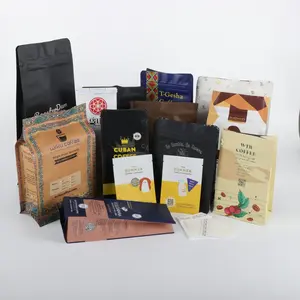 Custom Printing Compostable Coffee Beam Powder Drip Coffee Bags Flat Bottom Pouch Packaging With Valve And Zipper