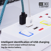 Multiprise électrique TONGXI Modèle 914U avec câble en cuivre de 3 m, 3 prises et 3 ports USB, protection contre les surtensions