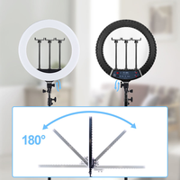 Lampu Cincin LED Profesional 18 Inci dengan Tripod Stand, Dapat Diredupkan 3200K-5600K, Pencahayaan Fotografi untuk Penata Rias dan Siaran Langsung