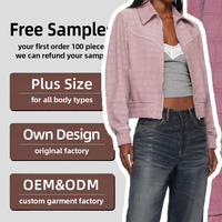 Blouson Bomber en Daim Rose Poudré à Motif Géométrique pour Femme, Col Revers, Fermeture Éclair, Ourlet Côtelé, Décontracté, Automne/Hiver, Coupe-Vent, Imperméable, OEM
