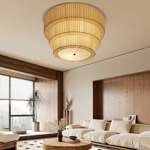 Lámpara de Techo Redonda de Estilo Japonés Wabi Sabi, LED, de Tela, Moderna, para Sala de Estar, Dormitorio, Estudio, de Montaje Superficial - Product Image 1