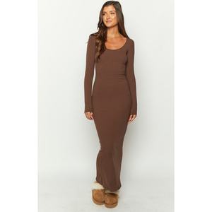 Robe longue moulante à manches longues et col rond, très extensible, collection automne, en promotion - Product Image 2