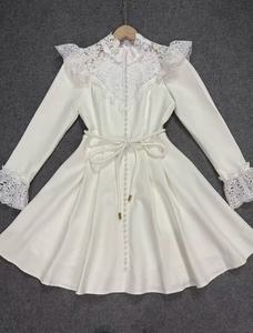 Nouvelle Robe Vintage Printemps-Été 2026 à Taille Empire, Longueur au-dessus du Genou, avec Broderie, Dentelle et Ceinture - Product Image 2
