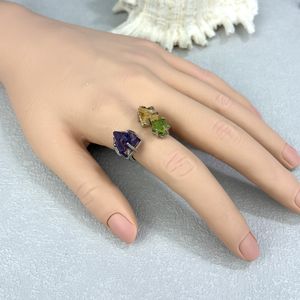 Gioielli alla moda <span class=keywords><strong>argento</strong></span> placcato naturale ametista rubino peridoto acquamarina regolabile tre pietre anello per festa regalo di compleanno - Product Image 5