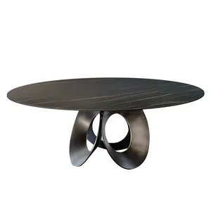 Light luxury dining table modern simple marble round table with turntable
