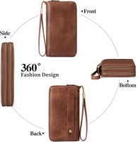 Dompet tangan wanita kapasitas besar, dompet tali tangan, pegangan kartu kredit panjang, kancing, dompet kulit kapasitas besar, dompet genggam penghalang RFID