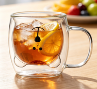 Verres en forme d'ours au design mignon, 250 ml (8,5 oz), verre à double paroi, tasses à café en verre à double paroi avec poignée
