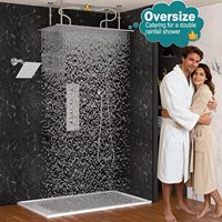 Système de Douche Thermostatique Double avec Douche Pluie 16x32" + 6" à Fixation Plafond/Mur, Finition Chrome Luxe, Laiton et Acier Inoxydable, Tout Inclus