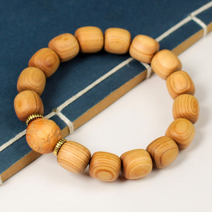 Cypress Barrel <b>Bead</b> <b>Bracelet</b> 12mm Wooden Engraved Unisex Gift Fashion <b>Charm</b> <b>Bracelet</b> - Product Image 2