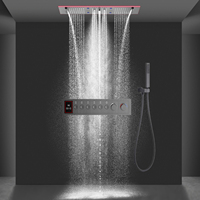 Ensemble de douche thermostatique WEIHAO gris anthracite avec affichage numérique, six sorties, pommeau de douche rectangulaire LED et panneau de commande mural