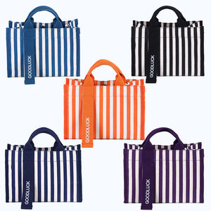 Fashion Eco-friendly Lightweight Color Gift Shopping with Firm Handle Outdoor Beach Custom Women's Canvas Stripe <b>Tote</b> Bag - Product Image 1