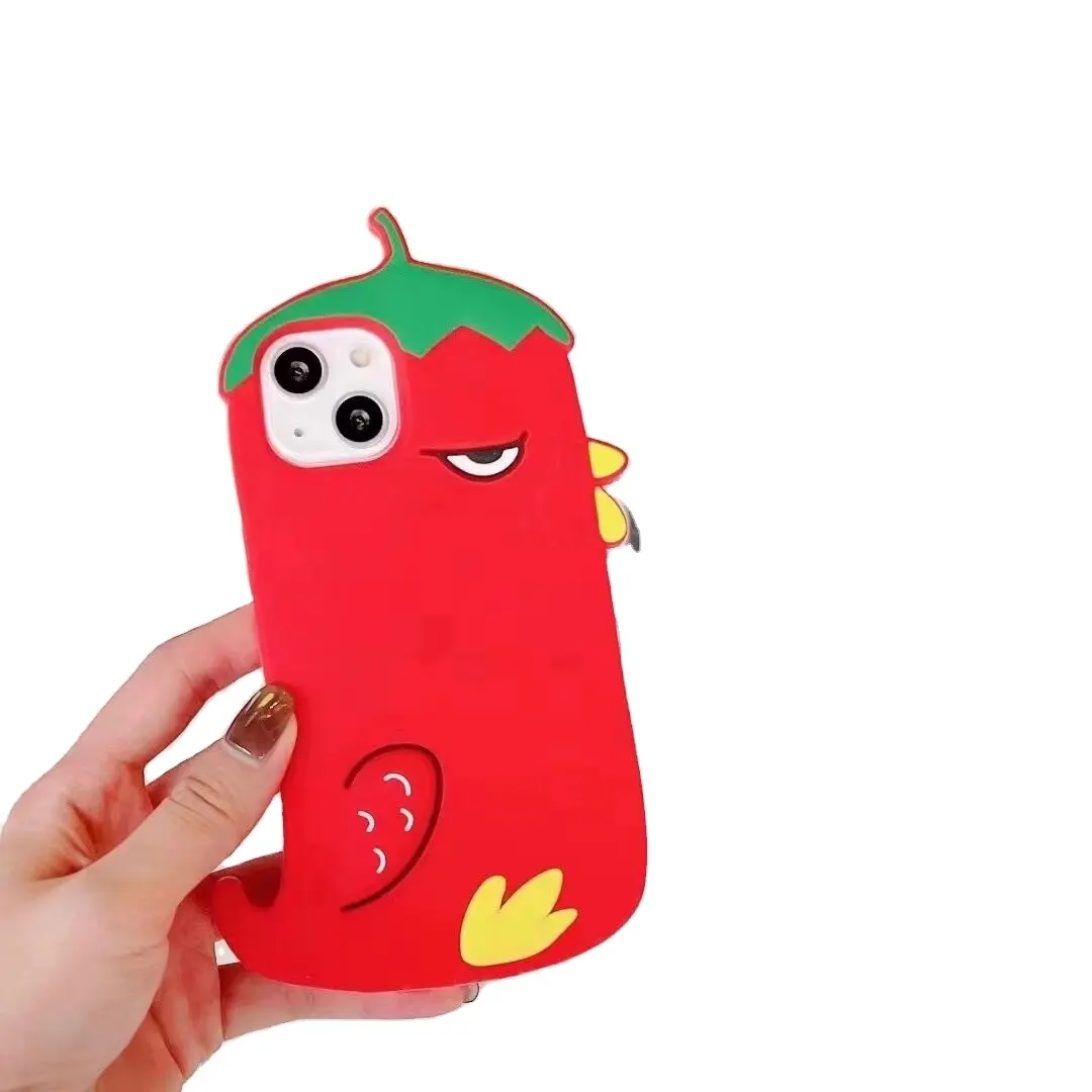 New 3D Funny Red Chili Chicken design cartoon silicone phone case bags for iphone 13 pro max