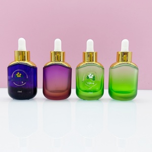 Custom Color 15ml 30ml 50ml 100ml Transparent Grey Purple Cosmetic Packaging Glass Serum <b>Bottles</b> and <b>Dropper</b> Lid - Product Image 5